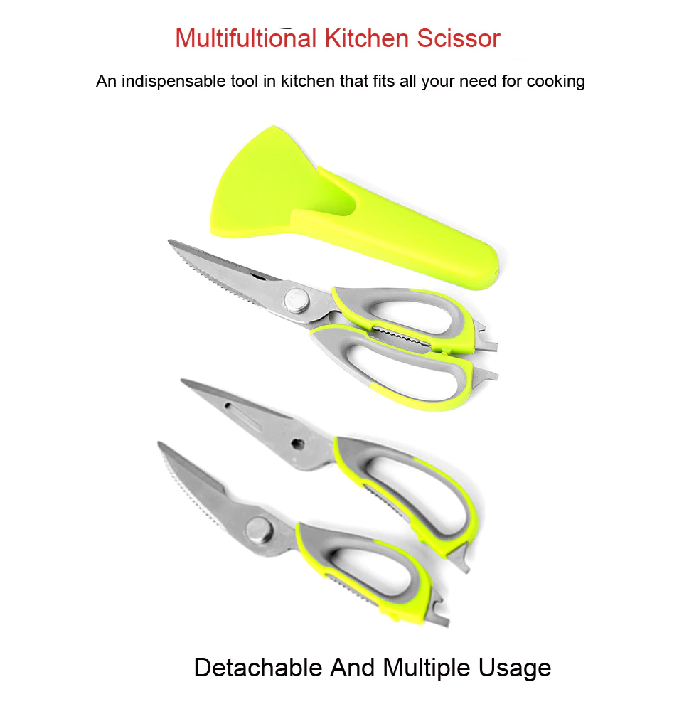 KitchenQ 11-in-1 MULTIPURPOSE SHEARS/SCISSORS WITH FRIDGE MAGNET HOLDER